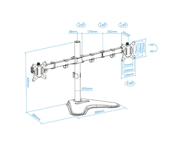 SOPORTE MESA 2 PANTALLAS GIRATORIO E INCLINABLE 17''-32'' NEGRO TOOQ