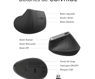 RATON OPTICO DUAL NATURE VERTICAL ERGO DUAL BATERIA NEGRO SUBBLIM